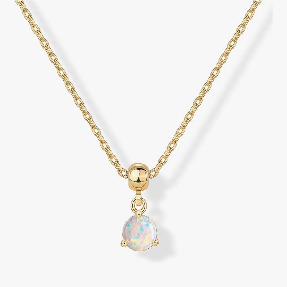 NEW 14K Gold Plated Elegant Necklace with Opal Pendant